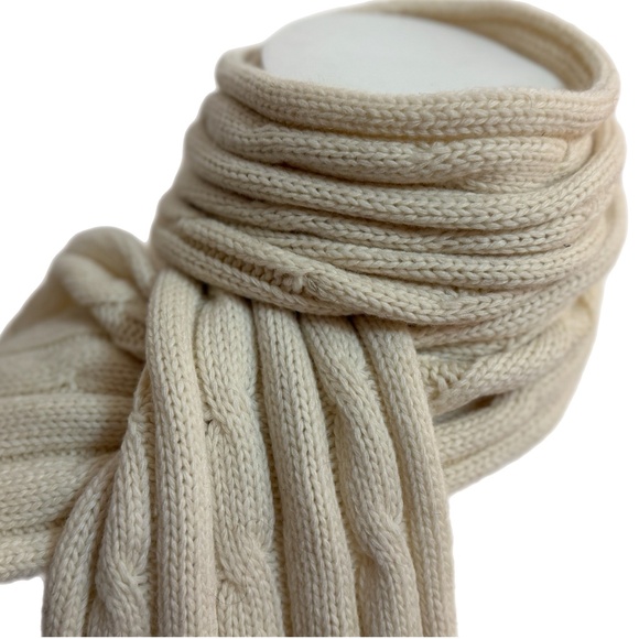 UGG Cream Cable Knit Scarf – 100% Wool Winter Wrap - Picture 3 of 9